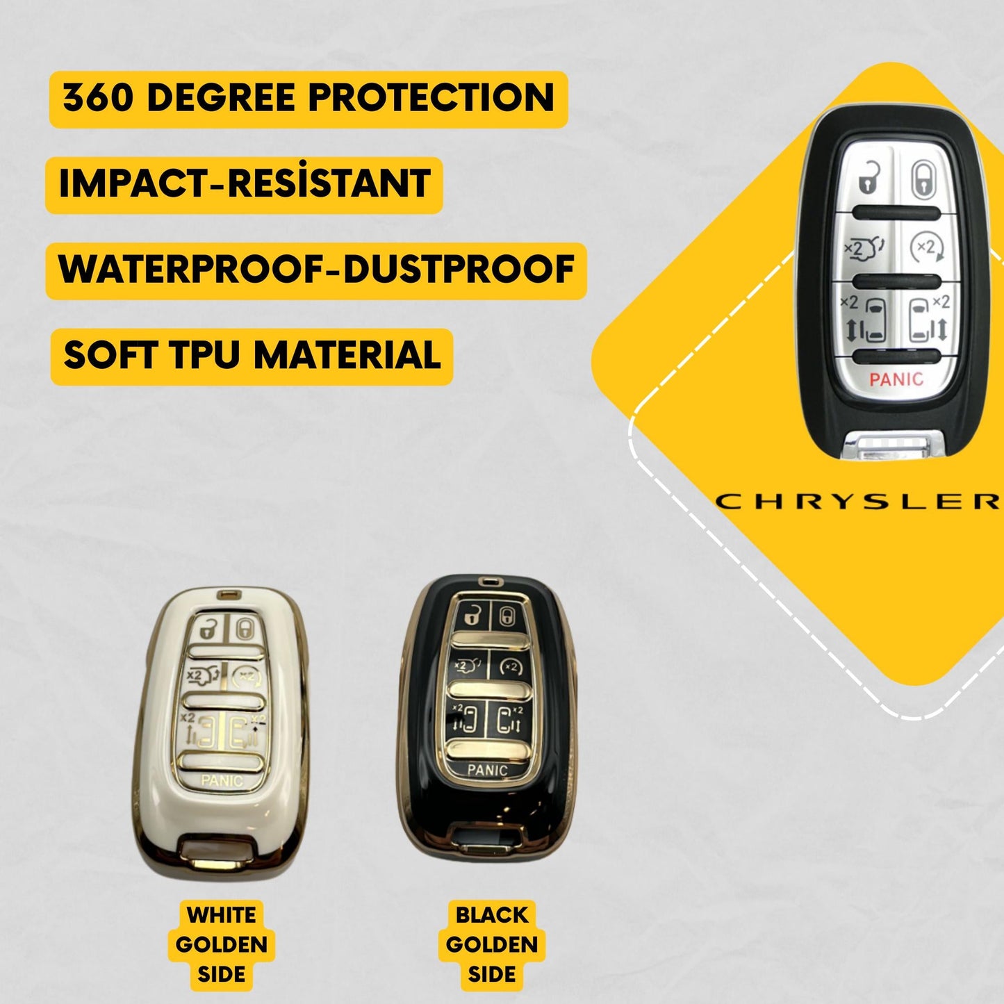 CHRYSLER 7-Button Key Fob Cover for Pacifica, Voyager - Tpu Remote Case