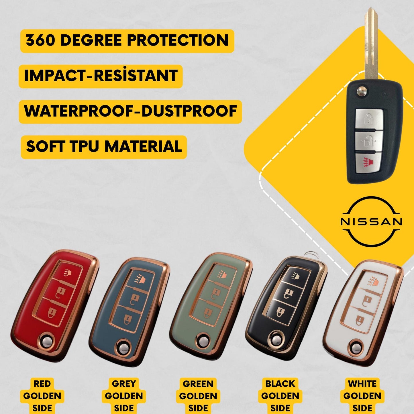 NISSAN 3-Button Flip Key Fob Cover for Rogue - Tpu Remote Case