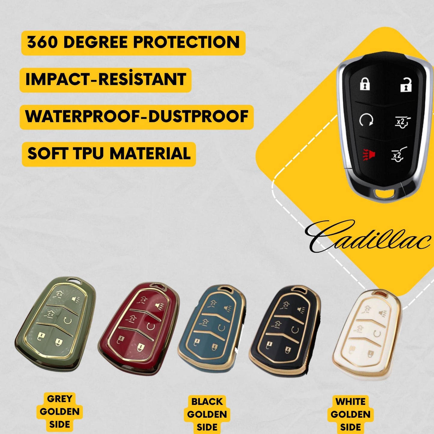 CADILLAC 6-Button Key Fob Cover for Escalade - Tpu Remote Case