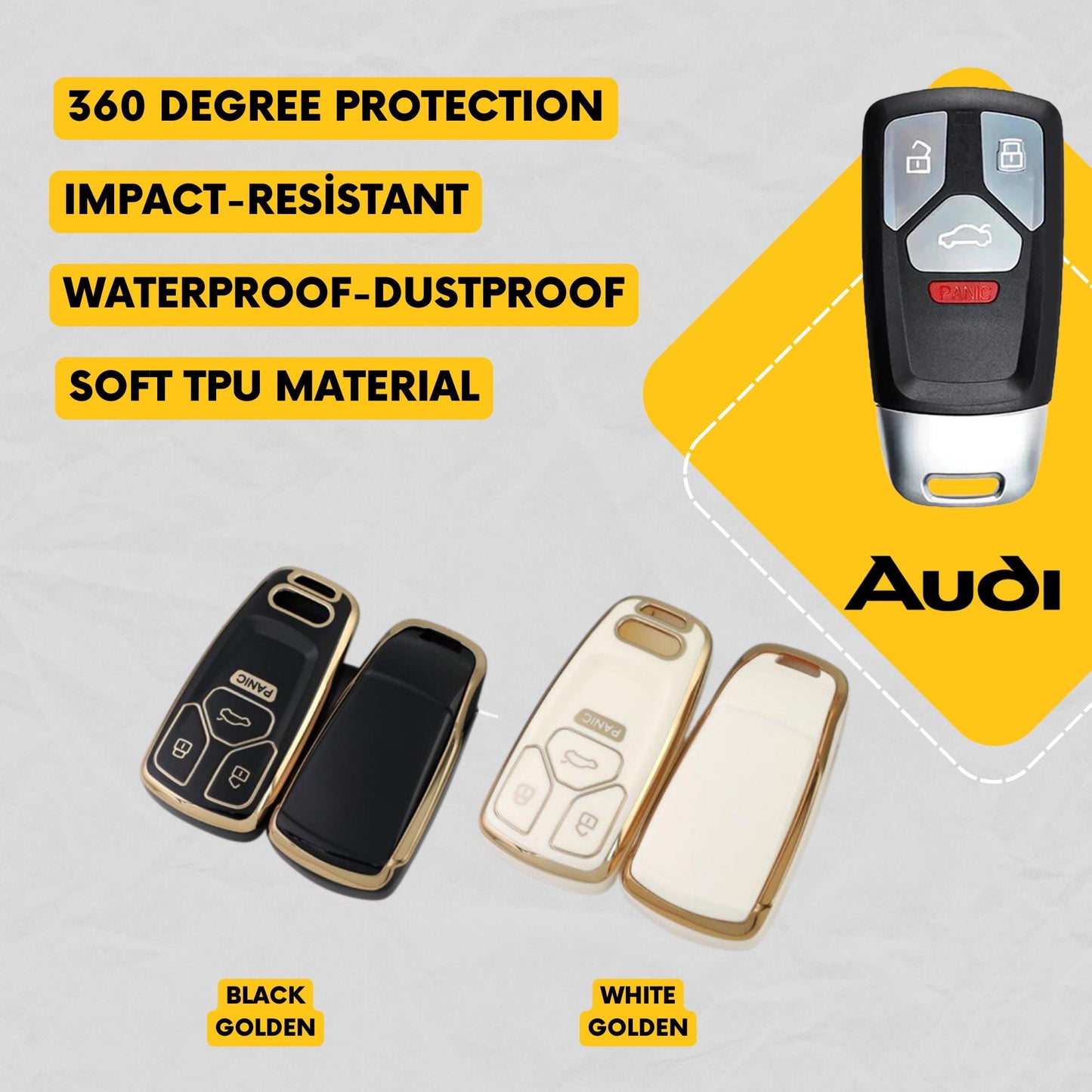 AUDI 4-Button Key Fob Cover for A3, A4, Q5, A6 - Tpu 360 Protection